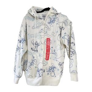 Disney Stitch Zipper Jacket Hoodie Ivory Blue Embroidered Size XS Signed NWT